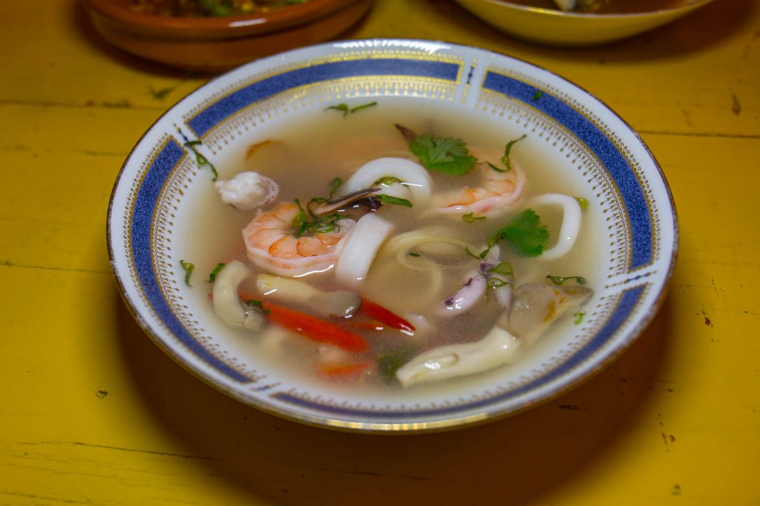 Shrimp and Calamari Tom Yum Soup ($8)<br/>